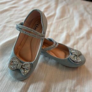 Lina Light Blue Girls Mary Jane Flats with Beaded Bow
